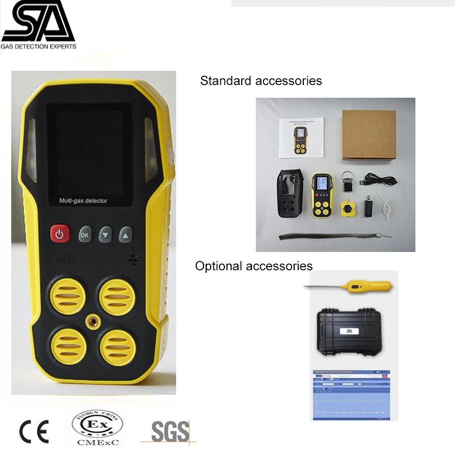 Multi 4 in 1 Portable Gas Detector for CH4/Lel. H2s, Co, O2 with UK Sensors