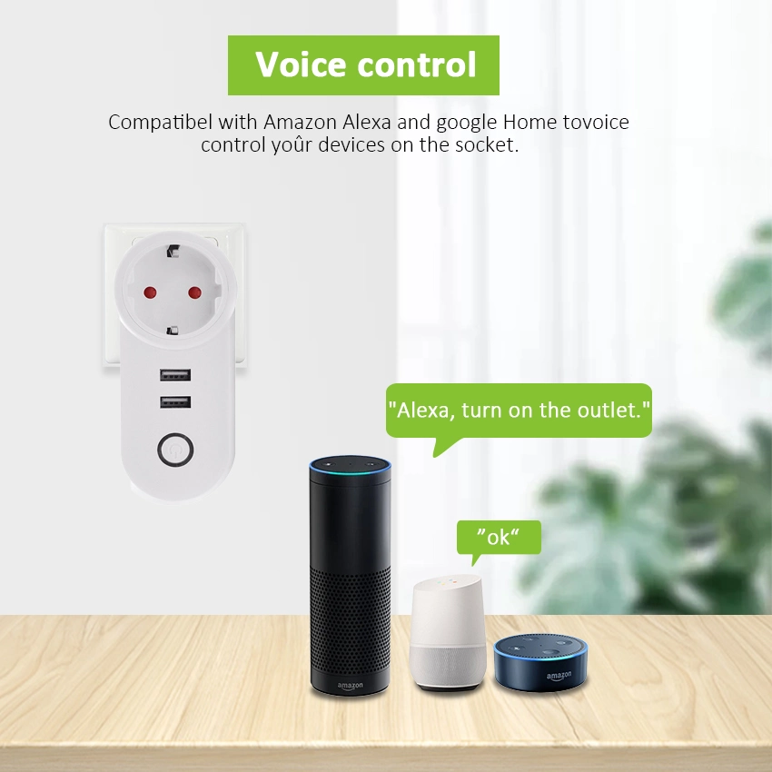 UK/Us/EU/Brazil/Swiss Smart Home Plug Wireless WiFi Remote Control Socket Voice Control Support Alexa Google Home with 2USB