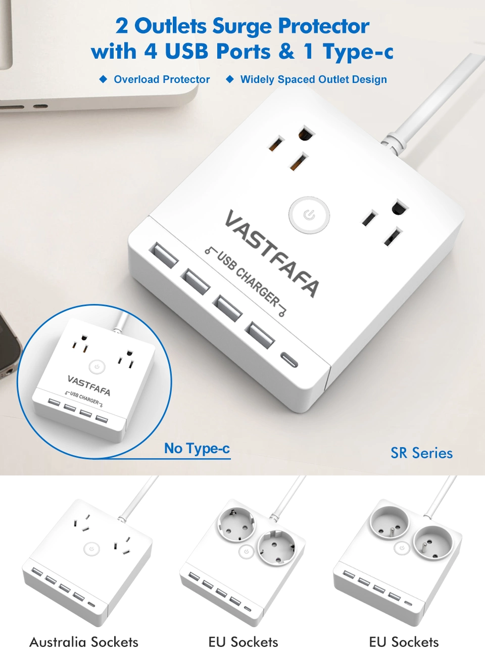 USA Smart Portable Desktop Charging Station with Flat Plug