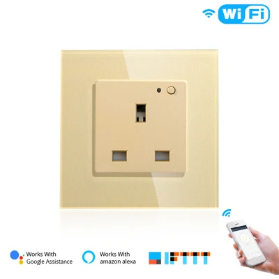 Presa a muro intelligente WiFi UK Pannello in vetro con presa 13A, telecomando APP Smart Life/Tuya, funziona con Amazon Echo Alexa Google Home