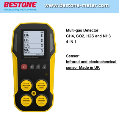 Analizzatore di gas, rilevatore di perdite di gas, rilevatore multigas portatile CH4, CO2, H2s, Nh3 Rilevatori di gas 4 in 1